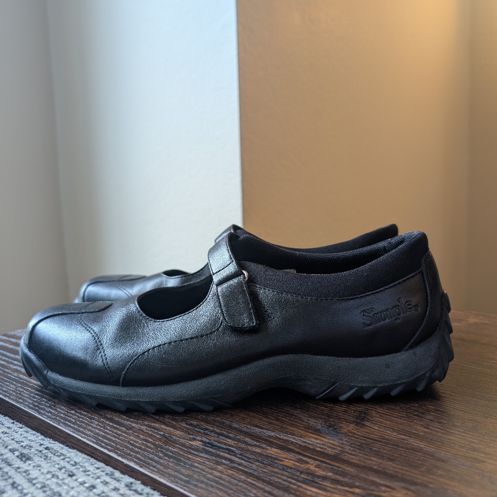 Simple Brand Black Leather Comfort Mary Jane Shoes
